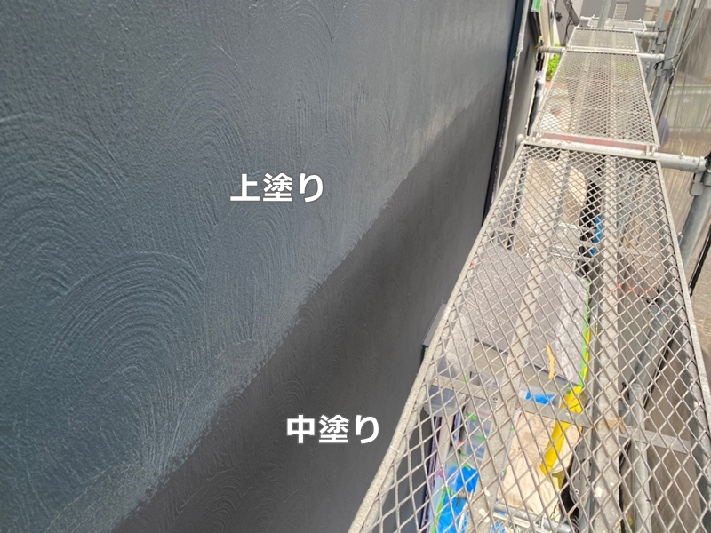 神奈川県川崎市多摩区ジョリパット外壁塗装　デコラフレッシュ　中、上塗り